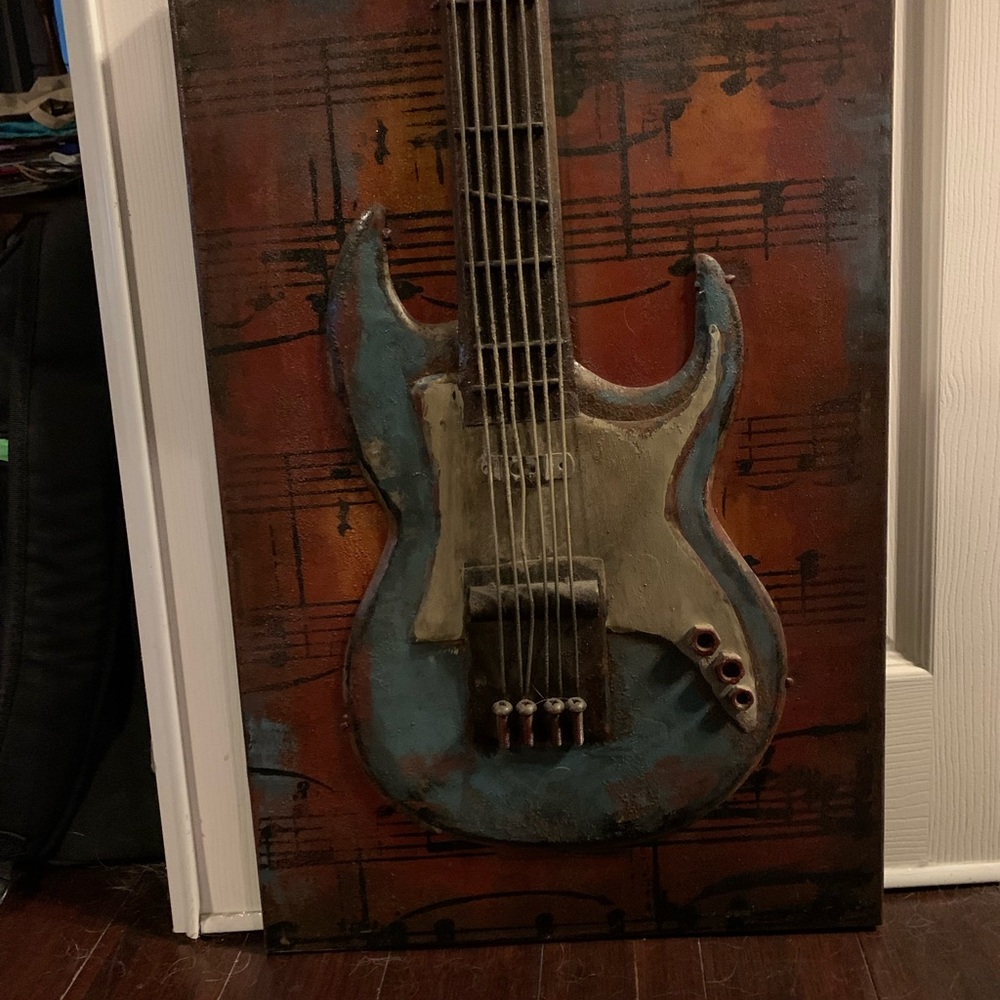 3D Guitar Wall Art in Blue and Brown